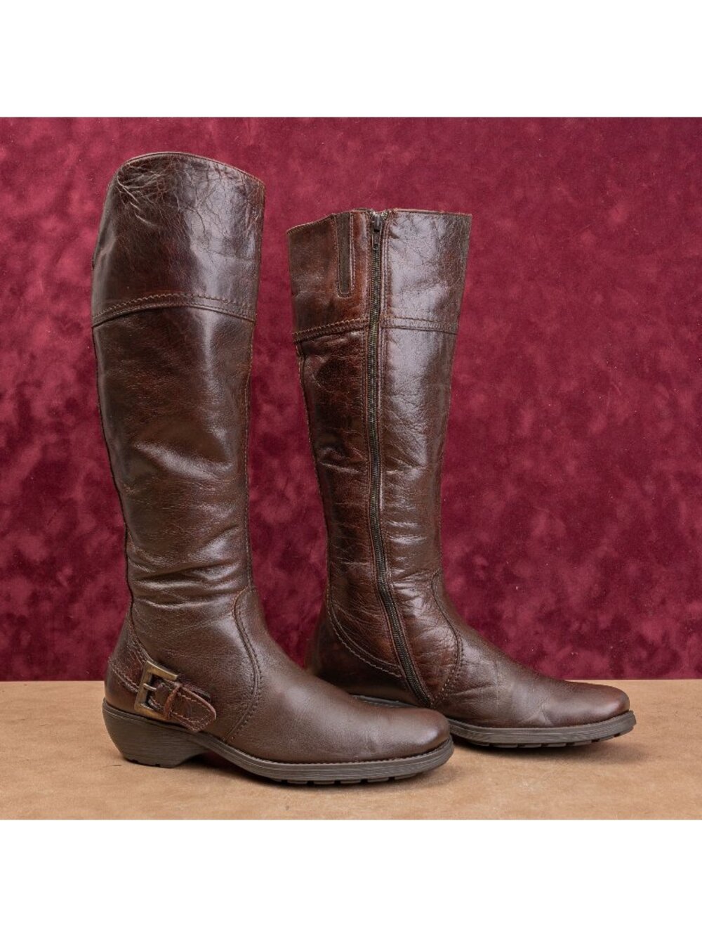Lamica Wmn Vintage Y2K Fashion Brown Italian Leather Zip Knee Boots 7.5US EUR38